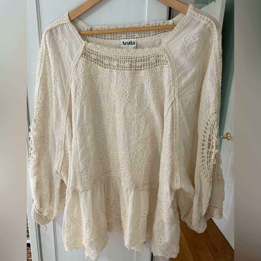 ARULA by Alterd Stare  Ivory Lace Bohemian Peasant Blouse 16 - Picture 2 of 11